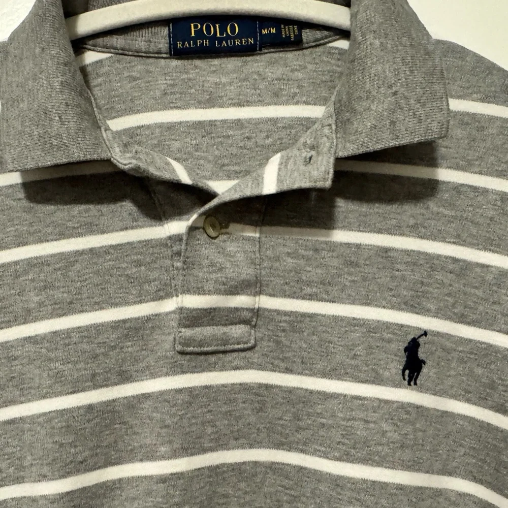 Polo Ralph Lauren Gray White Stripe Long Sleeve Polo Shirt Mens M Pony  Preppy